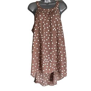 Torrid | Halter top, lightweight, flowy, high low, tan with white polka dots